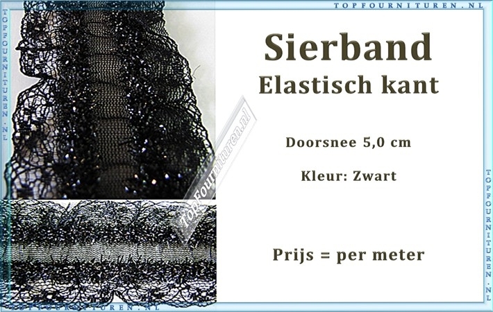 Aftrekken Verbinding Plunderen SB112) Sierband elastisch kant zwart | Galon & pailletenband |  Topfournituren.nl