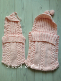 Hand knitted light pink doll sleeping bag