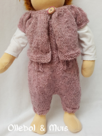 Hand knitted doll overal with matching kina