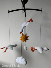 Music mobile, mobile with crocheted geese