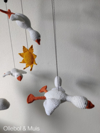 Music mobile, mobile with crocheted geese