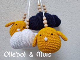 crochet birds and clouds for music mobile