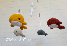 Crochet whales for music mobile