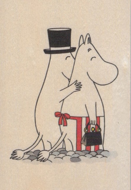 Come to Finland houten kaart Moominmamma & Pappa