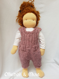 Hand knitted doll overal with matching kina