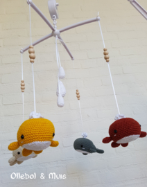 Crochet whales for music mobile