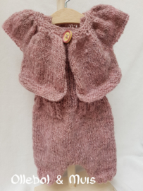 Hand knitted doll overal with matching kina