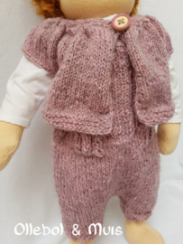 Hand knitted doll overal with matching kina
