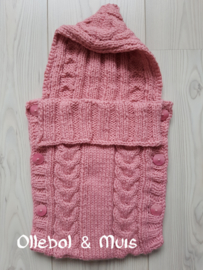 Hand knitted old pink doll sleeping bag