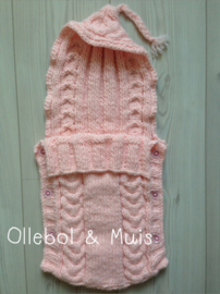 Hand knitted light pink doll sleeping bag