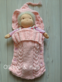 Hand knitted light pink doll sleeping bag