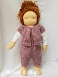 Hand knitted doll overal with matching kina