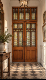 nr. GL731 set glas in lood deuren met bovenlicht