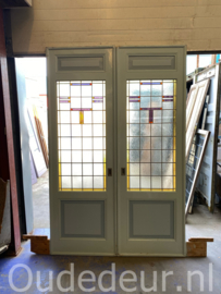nr. e759 set grote ensuite deuren met glas in lood