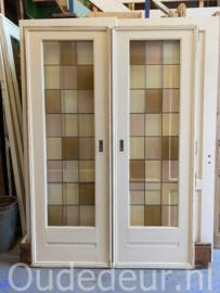 nr. e775 set schuifdeuren met glas in lood