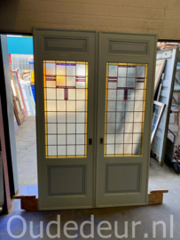 nr. e759 set grote ensuite deuren met glas in lood