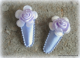 Haarclipjes HA-br-baby-8  lila hoesje,wit bloemetje,lila roosje (per 2)