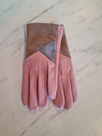 Roze handschoen met grijs en bruin
