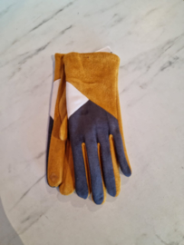 Gele handschoen met wit en grijs