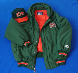 VINTAGE 90S STARTER PUFFER JAS+ARCH PET ( LICHT GEBRUIKT ) MIAMI HURRICANES