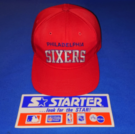 VINTAGE 90S STARTER ARCH KATOEN PET ( LICHT GEBRUIKT ) PHILADELPHIA 76ERS WILLSMITH ZEER ZELDZAAM