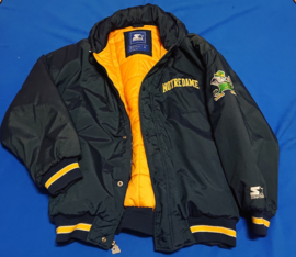 VINTAGE 90S STARTER PUFFER JAS ( LICHT GEBRUIKT ) NOTRE DAME FIGHTING IRISH