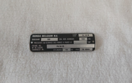 TYPE PLAATJE ORI HONDA CAM 1976-1979 A KLAS+PVG ( ZELDZAAM )