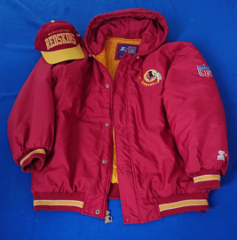 VINTAGE 90S STARTER PUFFER JAS + ARCH PET ( LICHT GEBRUIKT ) WASHINGTON REDSKINS