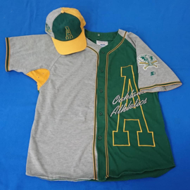 VINTAGE 90S STARTER LETTERMAN SET PET+JERSEY ( LICHT GEBRUIKT ) OAKLAND ATHLETICS ( ZELDZAAAAM )