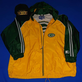 VINTAGE 90S STARTER WINDBREAKER+ARCH PET ( LICHT GEBRUIKT ) GREEN BAY PACKERS ( ZELDZAAAAM )