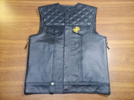Black Diamond MC Vest - Full Leather - Black Stitching - Side Zippers