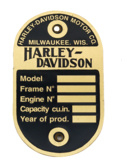 Harley-Davidson Brass frame data plate for 1940 WLA (OEM 3531‑40M)