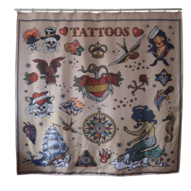 shower Curtain - Old Skool Tattoo 180x180cm - Free Rings incl.
