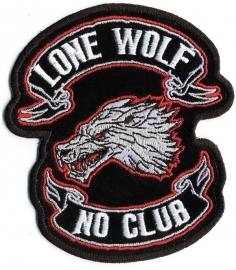 158 - PATCH - LONE WOLF - NO CLUB - 4" - wolfhead and banners