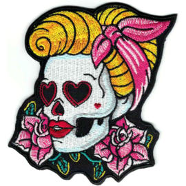 PATCH - Pin Up skull with bandana and some roses