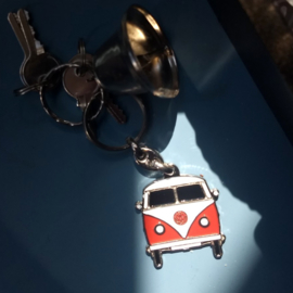 Metal Keychain - Volkswagen Bus Type 2 - VW - Red & White
