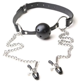BREATHABLE BALL GAG & NIPPLE CHAINS