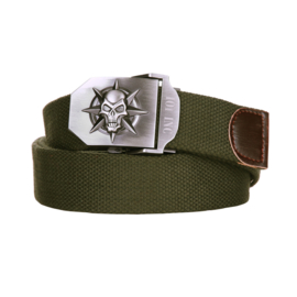 Military Buckle Belt - Skull & Star - Metal/Canvas - Army Green