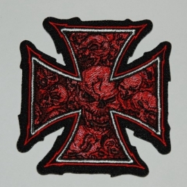 164 - PATCH -  Chopper sign / Maltese Cross with red skulls [small]