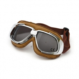 Bandit - Classic Goggles - Silver & brown leather - Smoke Lens