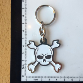 Metal Keychain - White Skull with Crossed Bones