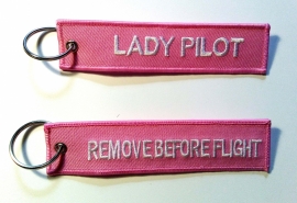 Embroided Keychain - Pink & White  - LADY PILOT - REMOVE BEFORE FLIGHT