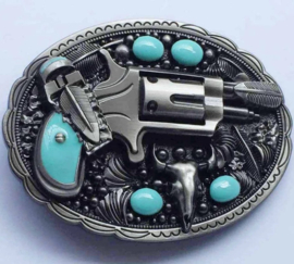 Belt Buckle - Retro Western Cowboy Turquoise Bead