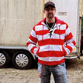 Prison Motorcycle Hooded Jacket - Red & White Stripes - Para Aramide