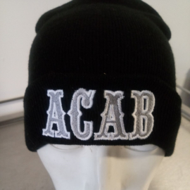 Beanie - Knit Cap - ACAB - Black / Silver & Wite