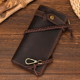 Biker Wallet - Large - BLACK ROUGH LEATHER (DARK BROWN)