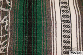 Mexican blanket - Dark Green White Black - with Black leather holder
