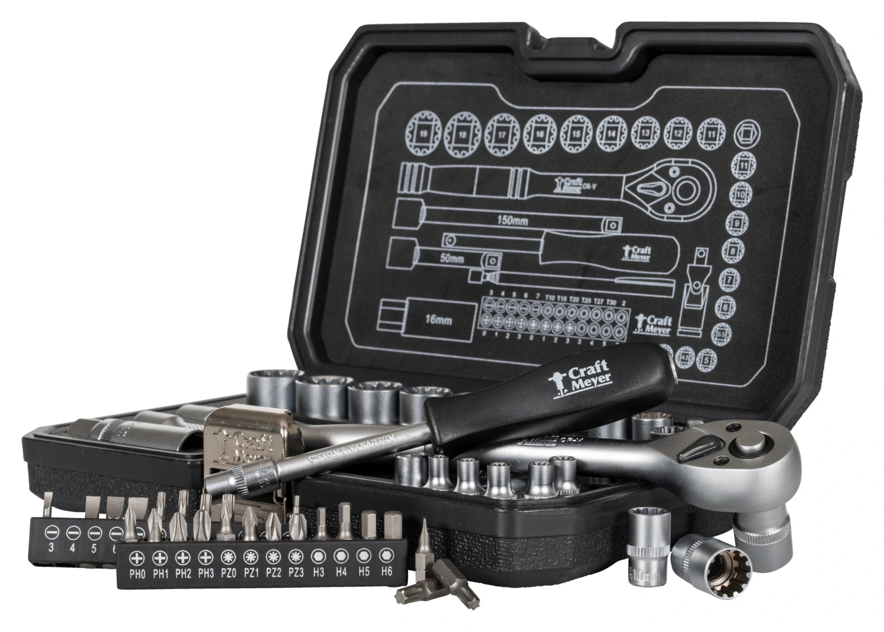 Toolset - Socket set 52-pieces metric/imperial/INCH (HD)