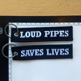 Embroided Keychain - Black & White - LOUD PIPES SAVES LIVES