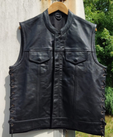 Leather Vest - Cut Off - Black - High Neck - Side Expansion Lace